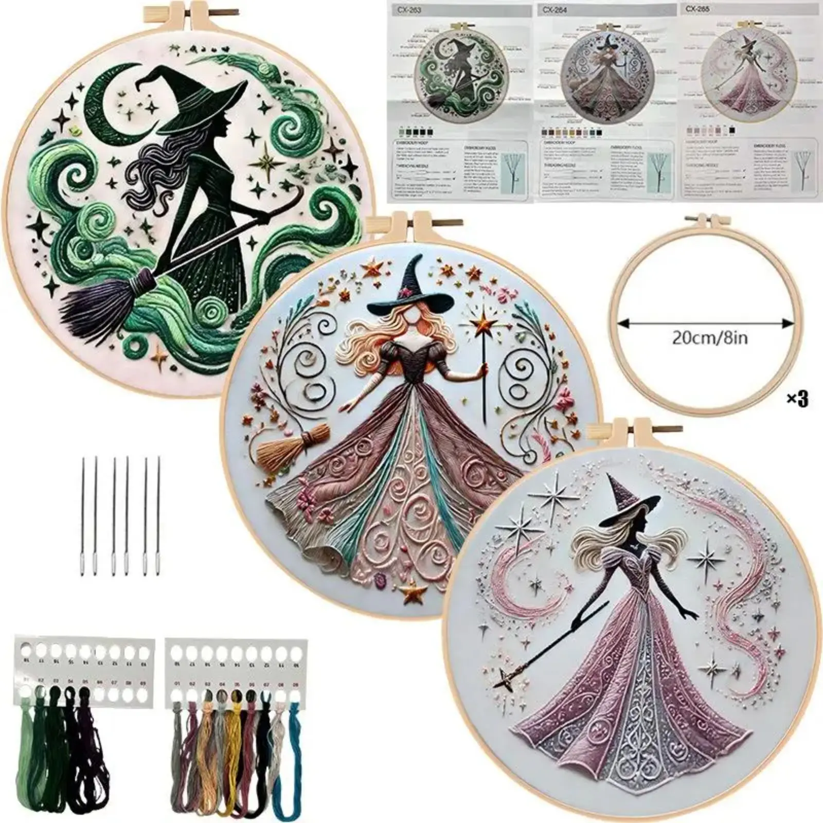 Halloween Witch Embroidery Kit, DIY Needlework Set for Beginners with English Guide, Handmade Craft Project for Spooky Home Decor & Creative Sewing