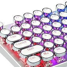 Typewriter Style Mechanical Gaming Keyboard RGB Backlit Wired with Blue Switch Retro Round Keycap 104 Keys Keyboard (R-White)