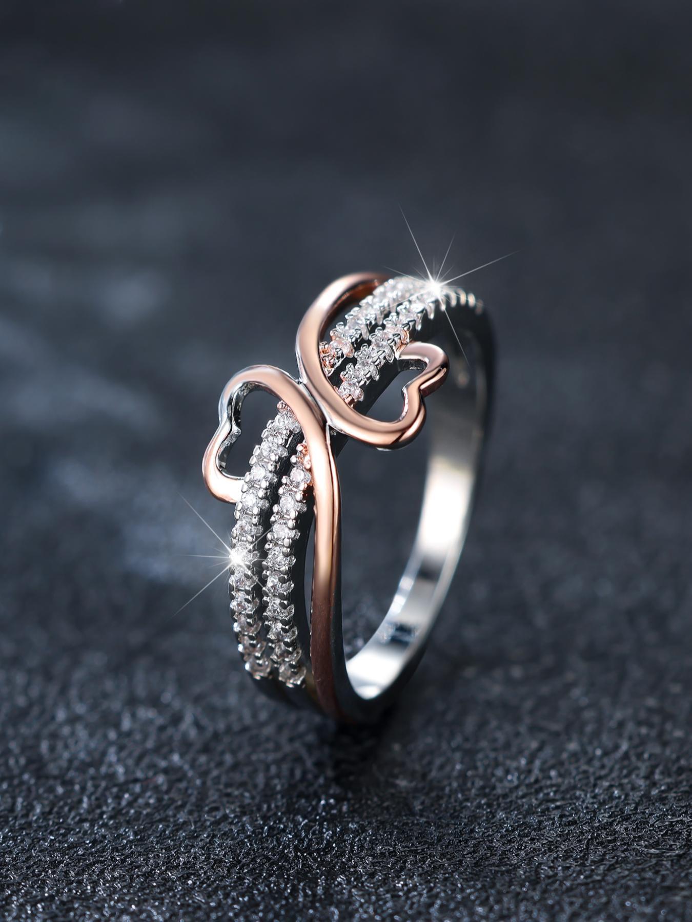 Women's Elegant Rhinestone Decorated Design Ring, Fashion Accessories for Women & Girls, Jewelry for Party, Daily Decor, Trendy All-match & Exquisite Jewelry for Birthday Gift, Heart Shaped Ring