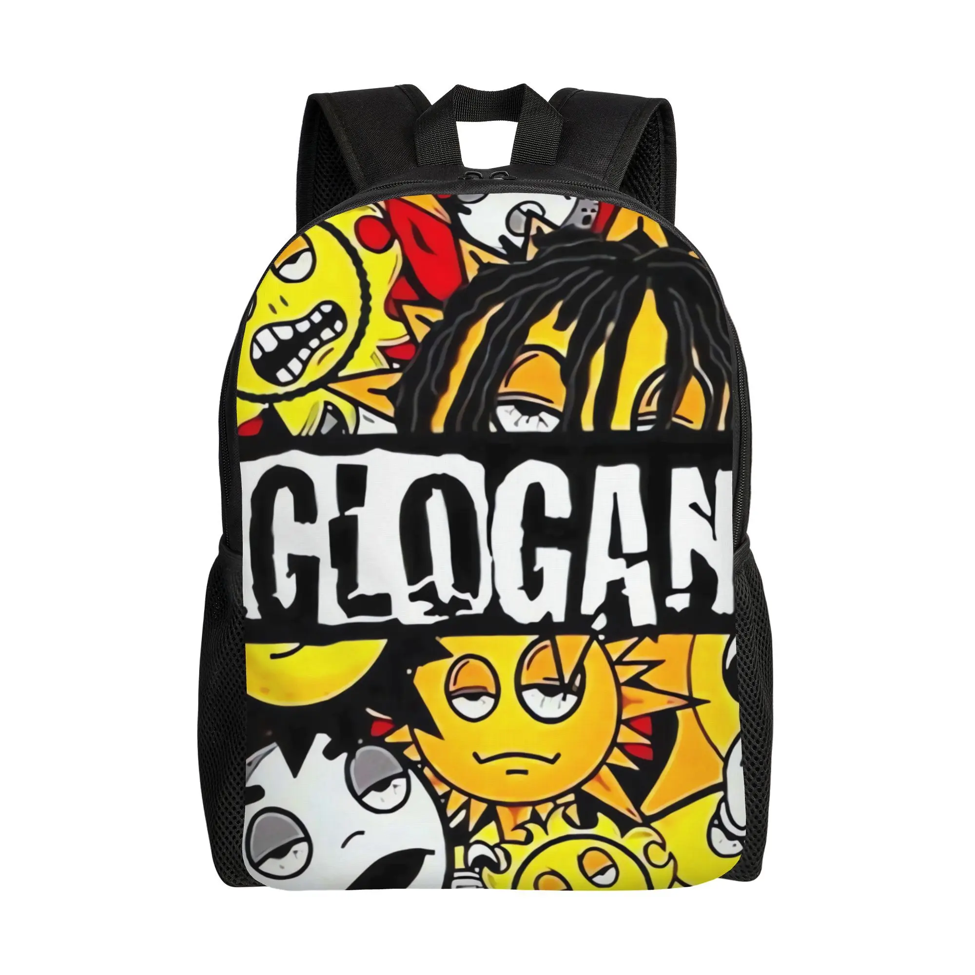 Bucked Up Backpack GloGang Sun Moon Dreadlock Rapper Cartoon Graffiti Collage Print 600D Oxford Laptop Backpack Lightweight Padded Straps Multi Pocket Hip Hop Street Rap Fan School Travel Daypack For Urban Streetwear Lovers, Eye, Streetwear Accessories, B