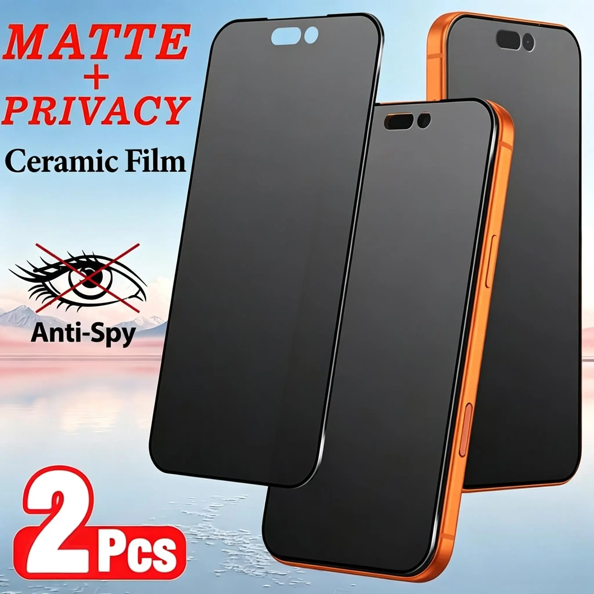 2-Pack Matte Privacy Ceramic Film Protector for iPhone 17promax/17pro/17air/15pro/14/13/12/11/XR/XS/mini, 9h Anti-Glare, Fingerprints Resistant, Scratch-Proof