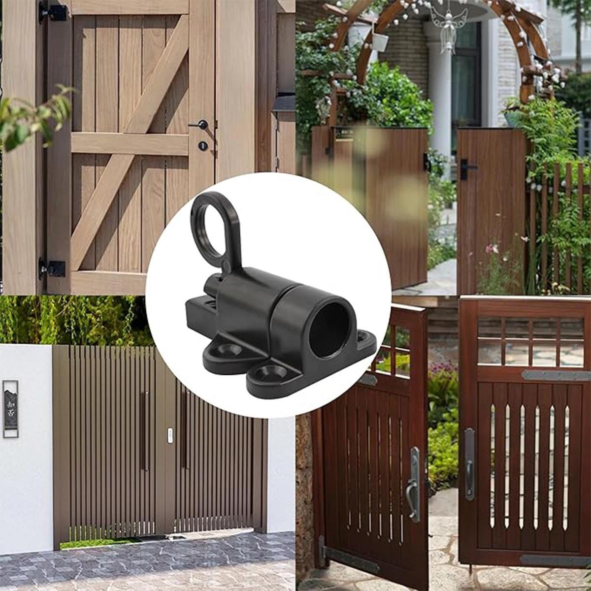 2 Packs Self-Closing Latches，Black Spring Door Lock，Resilient Bolt Latch Aluminum Alloy Safety Automatic Spring Barrel Slide Door Lock with Screws,Used for Gate,Window and Cabinet etc