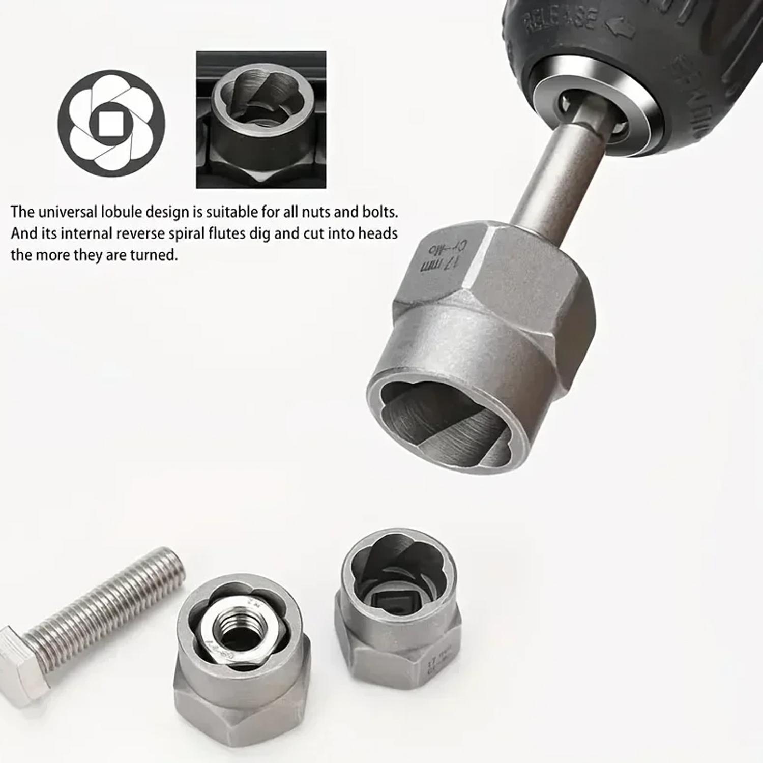 Nut & Bolt Extractor Socket Kit, Impact Bolt & Nut Remover Set, Nut ...