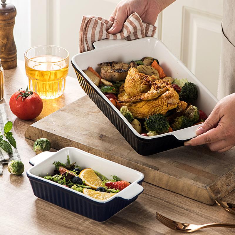 Ceramic Baking Pan with Handle, 4 Counts Rectangular Baking Pan, Microwave & Oven Safe Baking Tray, Kitchen Baking Utensils, Baking Dish Set