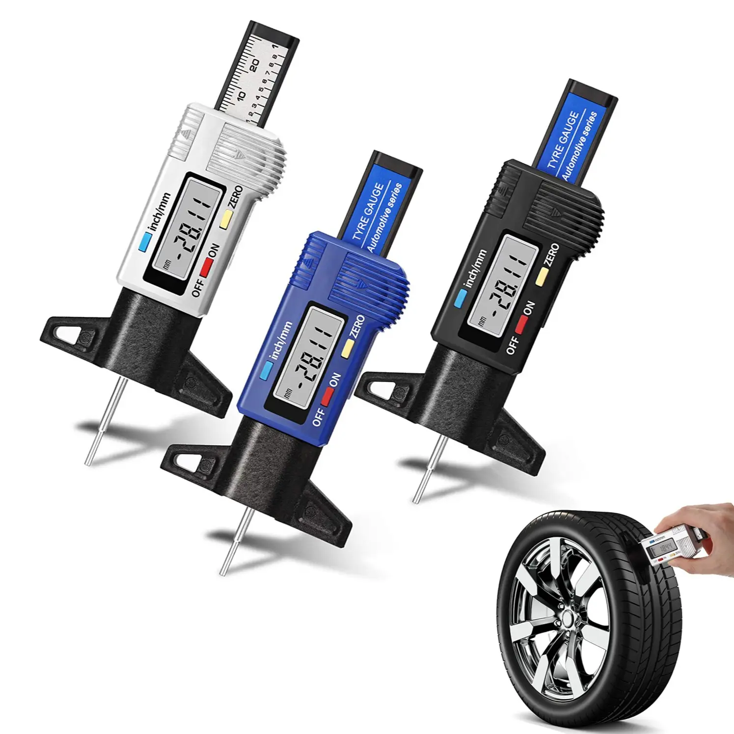 Digital Car Tire Tread Depth Gauge Meter Measurer Tool, Caliper Thickness Gauges Tread, Brake Pad Shoe, Tire Monitoring System