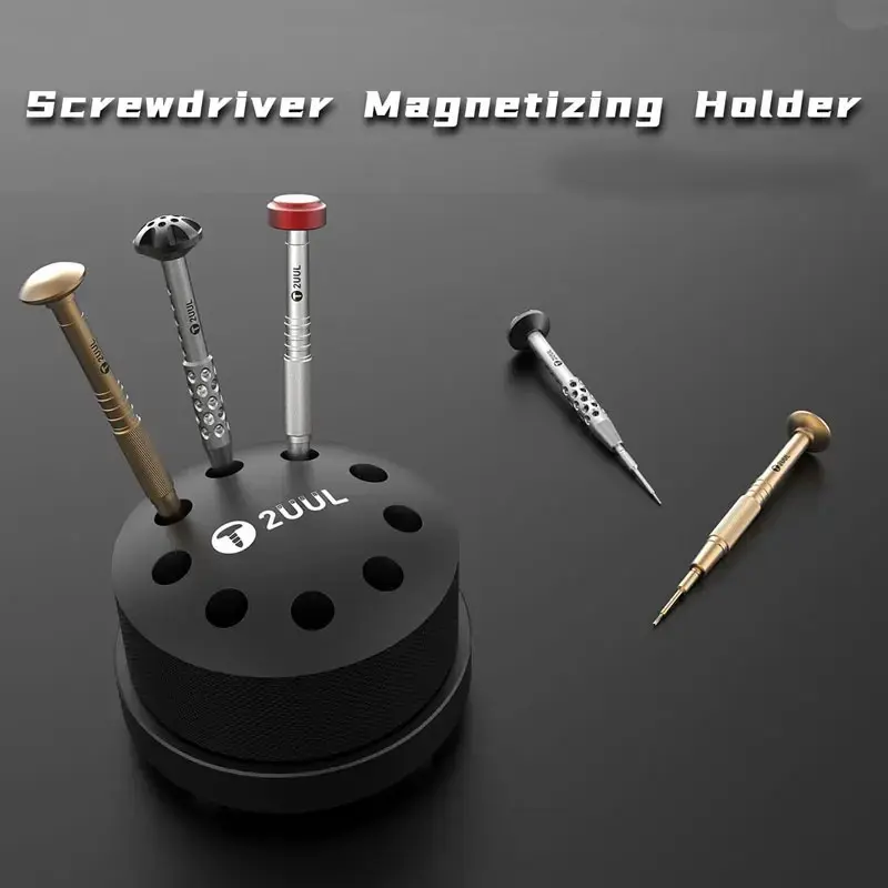 2UUL ST51 Screwdriver Magnetizing Holder Rotatable Stand Tweezer Base Organizer 9-hole Multifunctional Phone Repair Tool