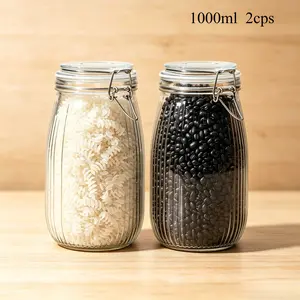 Kemorela Airtight Glass Storage Jars with Lids, 2-Piece Clip-On Set, Large Round Containers for Canning, Pasta, Flour, Grains, Dried Goods