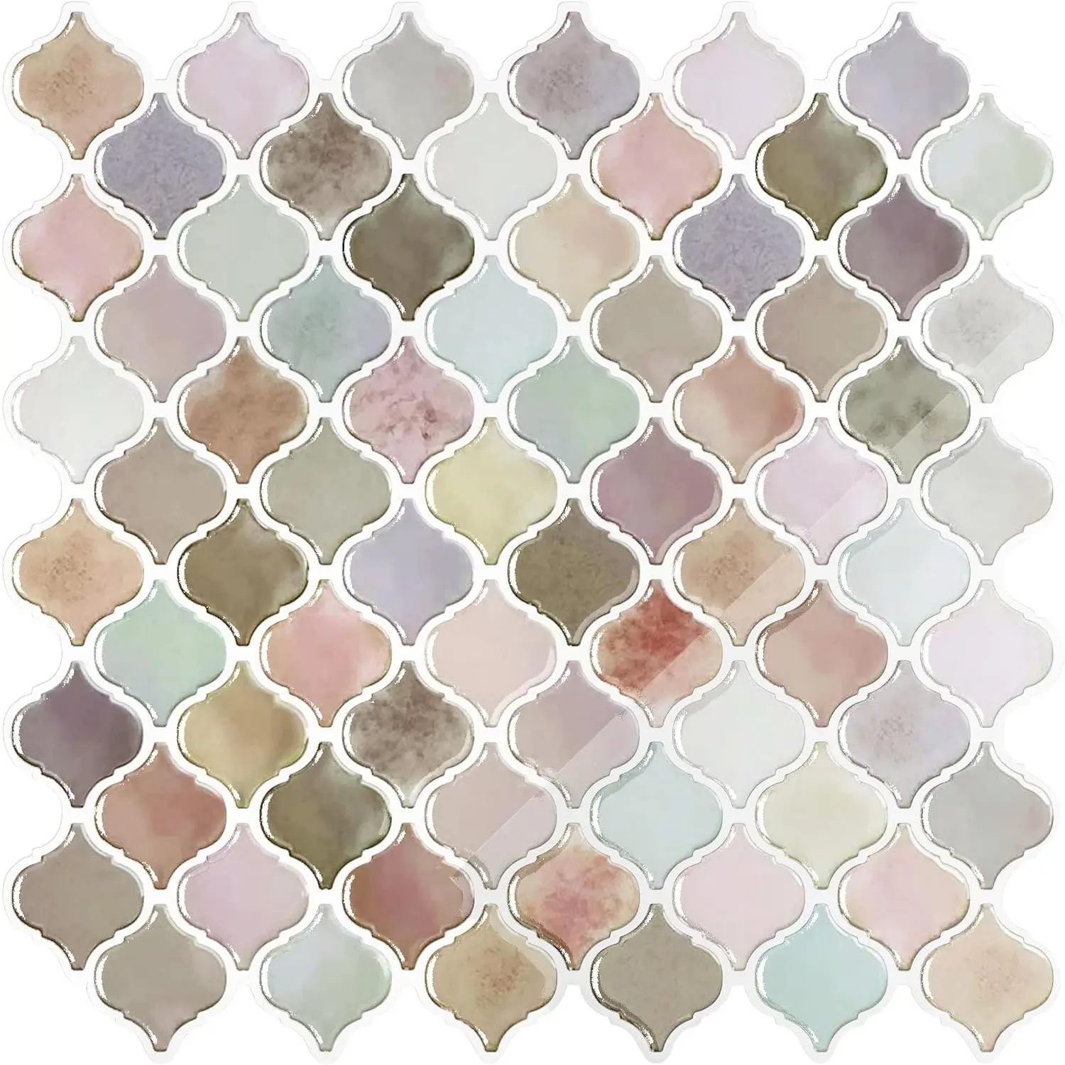 Pastel Arabesque Peel and Stick Backsplash Tiles 12''x12'' Pink Waterproof Self Adhesive Wall Tile Stickers 6 Sheets for Kitchen Bathroom Laundry Room