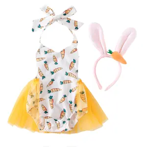 Baby Girls Easter Bunny Costume Romper Tutu Dress with Rabbit Ear Headband Newborn Easter Bunny Cosplay Outfit Sets