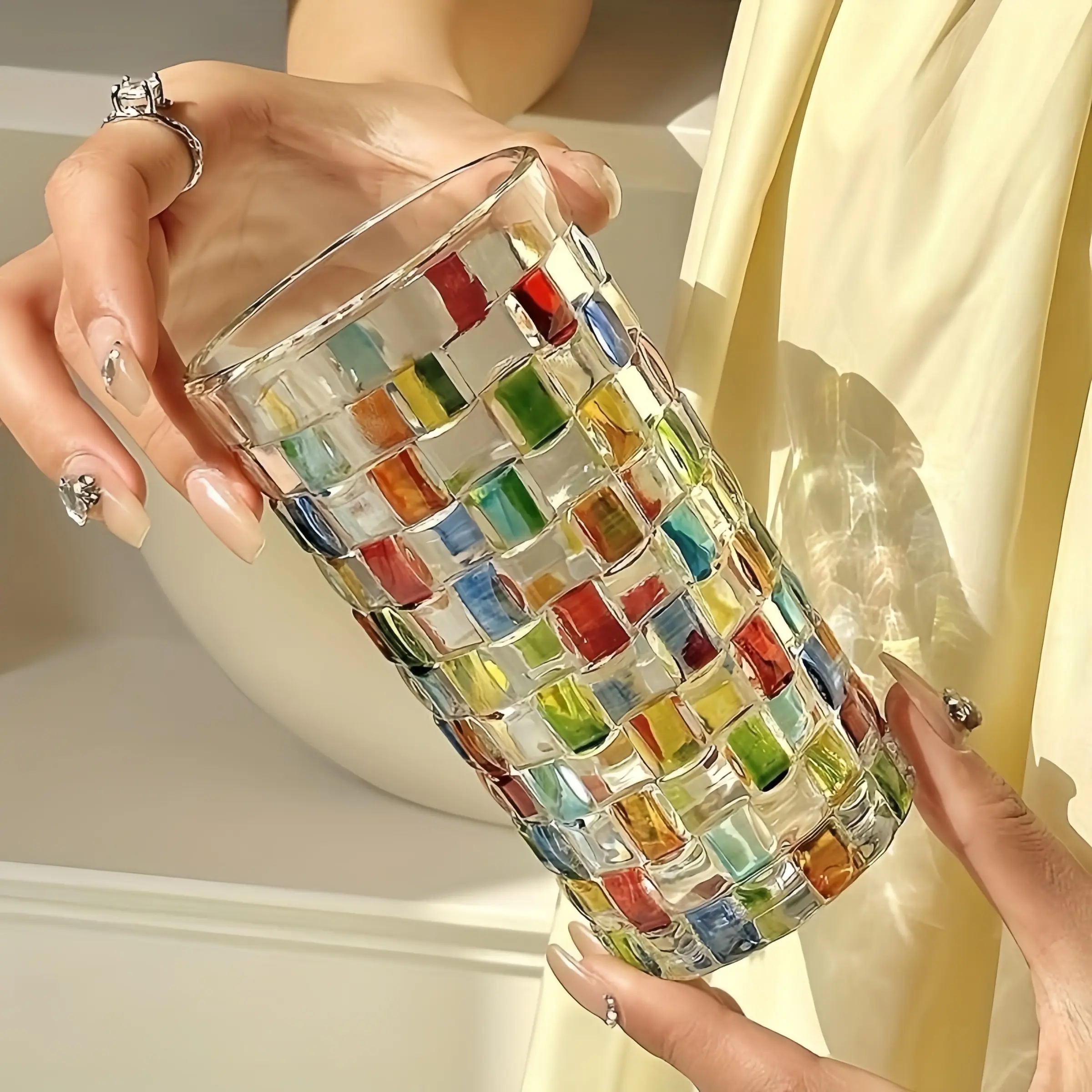11.83oz Creative Painted Whiskey Glass Cup, Hand-Painted Crystal Glass, Designer Handmade Water Cup, Includes Sponge Brush, Drinking Glasses