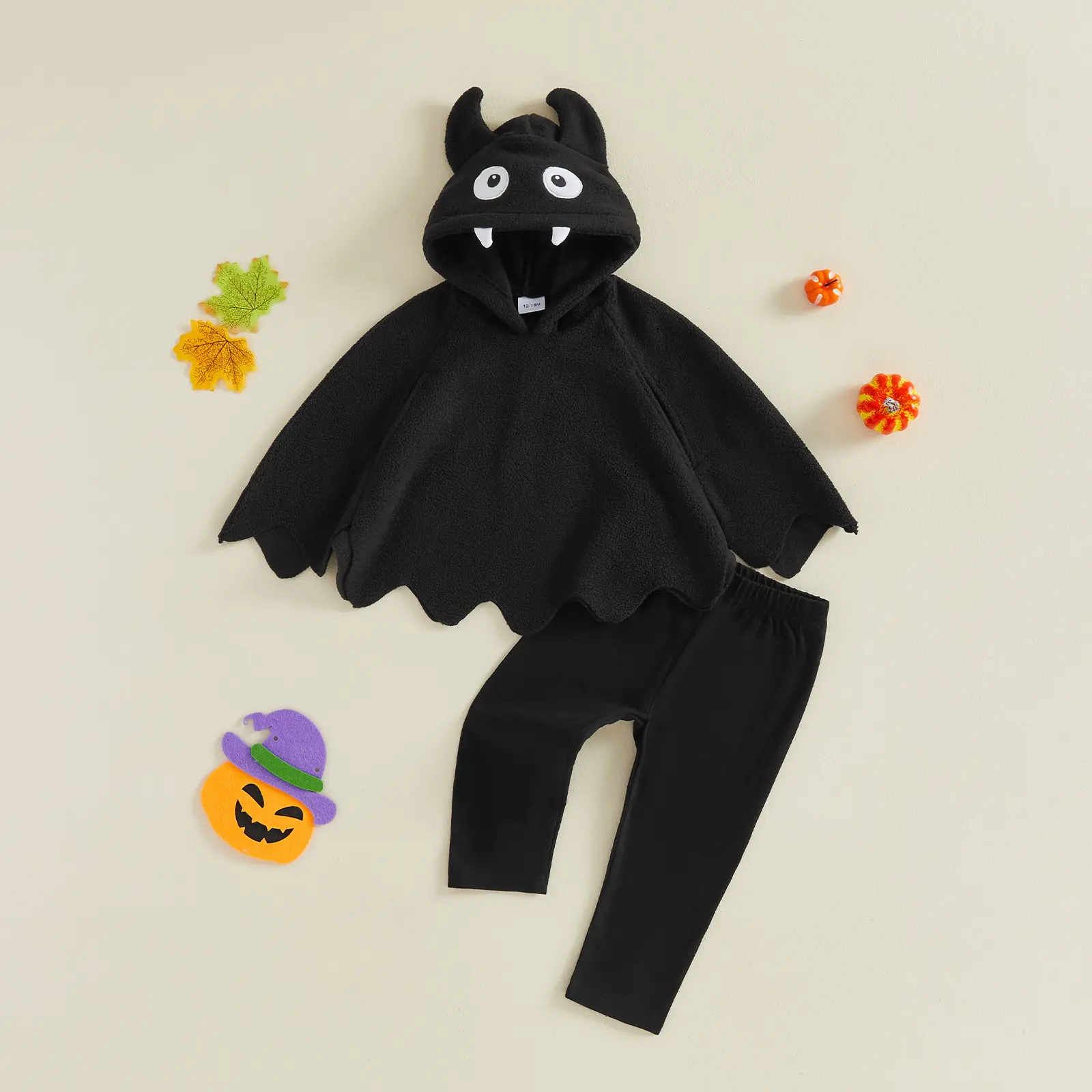 Meihuida Toddler Baby Little Boy Girl Halloween Monster Outfit Fleece Hooded Cape Poncho Elastic Leggings Clothes 1-5T