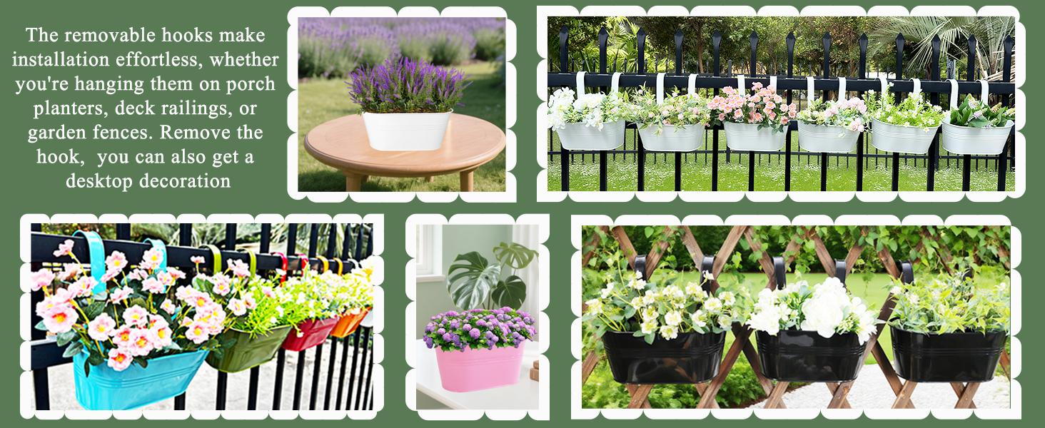 2 Pack Planter for Plants, 10 Inch Black Fence Planters Railing Pots for Balcony, Flower with Detachable (Black, 2Pcs)