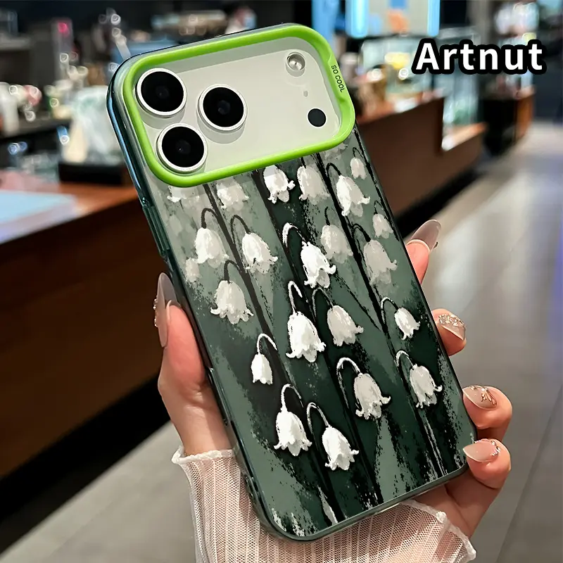 Phone Case for iPhone 17 Pro Max 16 Plus 15 14 13 12 11 Air E Dark Green Lily Valley Pattern Matte Military-Grade Drop Protection Silicone Cover
