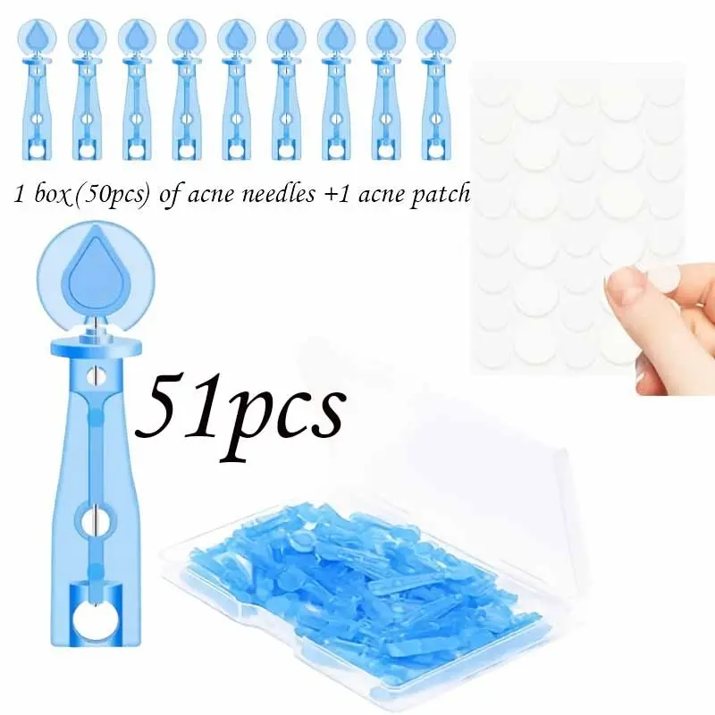 51pcs Acne Picking Tools Set, Includes 50 Disposable Acne Needles & 36 Acne Stickers, Ultra-Fine Acne Extraction Kit for Easy Use