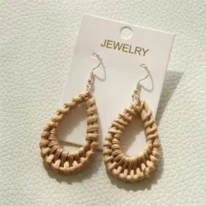 Fashion Handcrafted Brown Rattan Oval Hollow Dangle Earrings for Women Wooden Holiday Style Earring Party Jewelry Gifts