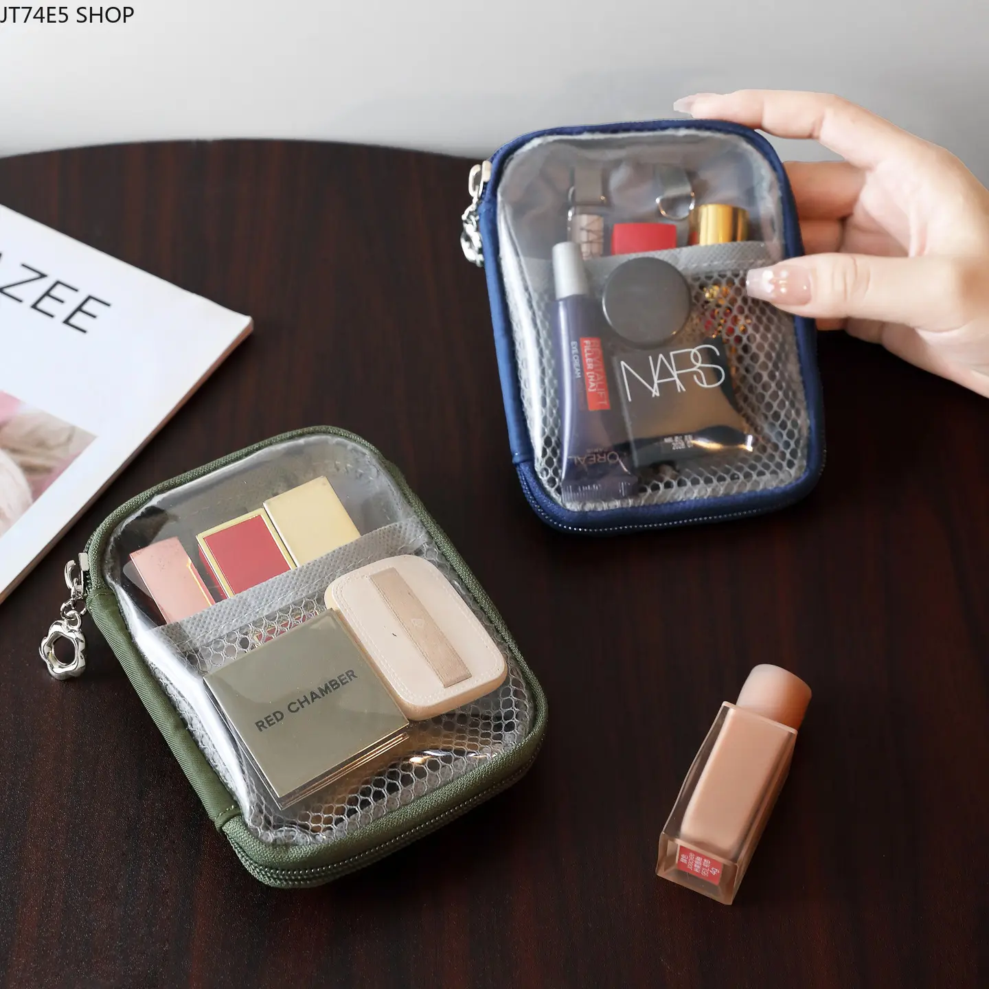 2026 New Unisex Portable Mini Partition Cosmetic Bag - Compact Fit, Divided Slots, Waterproof Fabric Travel Use Makeup Organizer, Lipstick Storage Pouch