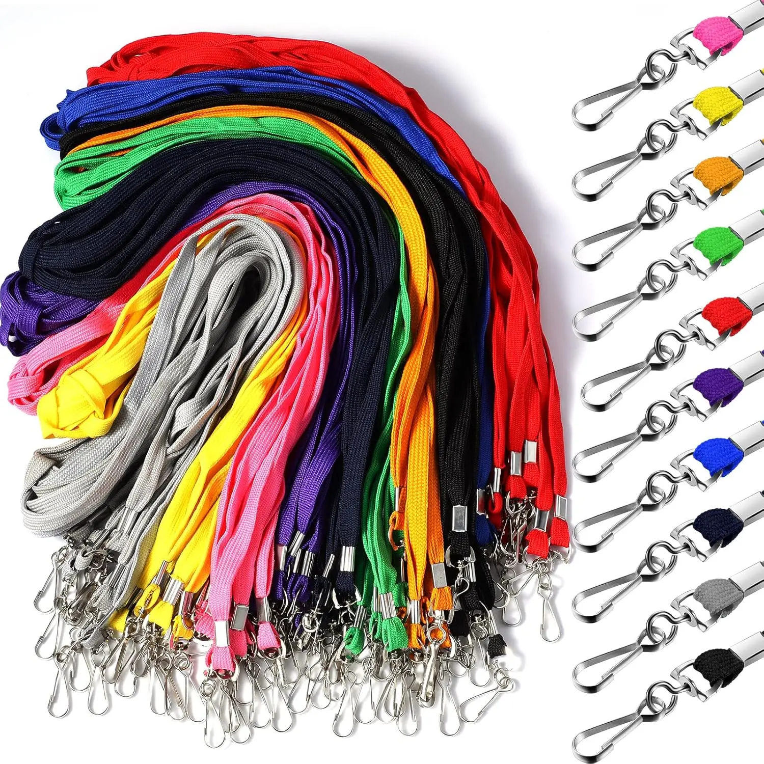 200 Pcs Lanyards Bulk for ID Badges Assorted Colors Flat Badge Neck Lanyard with Swivel J Hook Clip for Student Teacher