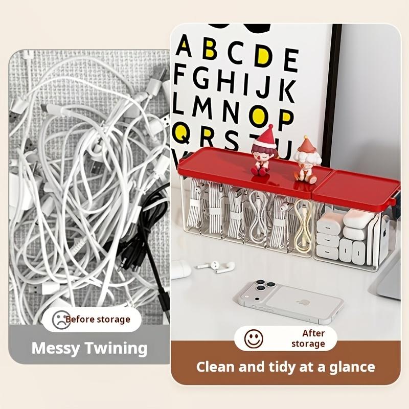 New Data Cable Storage Box, Desktop Charger Mobile Phone Power Cord Organizer, Multi-Compartment with Lid Dustproof Cable Organizer