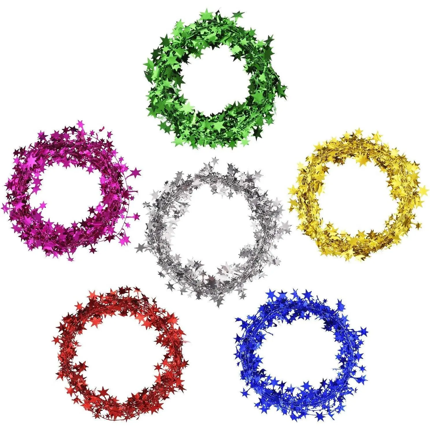 147.6 ft  Garland Wired Christmas Tinsel Garland for Tree Metallic Small Mini, 6 Rolls for Decorations (Multicolor)