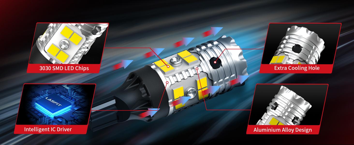 921 912 CANBUS Error Free LED Reverse Back Up Light Bulb Compatible with Toyota Tacoma 2005-2020 2021 2022 2023, Ultra Bright 6000K Cool White 3030 Chipsets 906 904 902 W16W Replacement, 2pcs