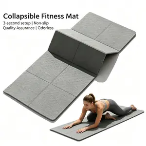 Foldable Thickened Widened Yoga Mat, Quick 3-Second Storage Portable Exercise Mat, Non-Slip Cushioned Floor Mat for Yoga, Pilates, Stretching, Skipping Rope & Indoor Home Workout