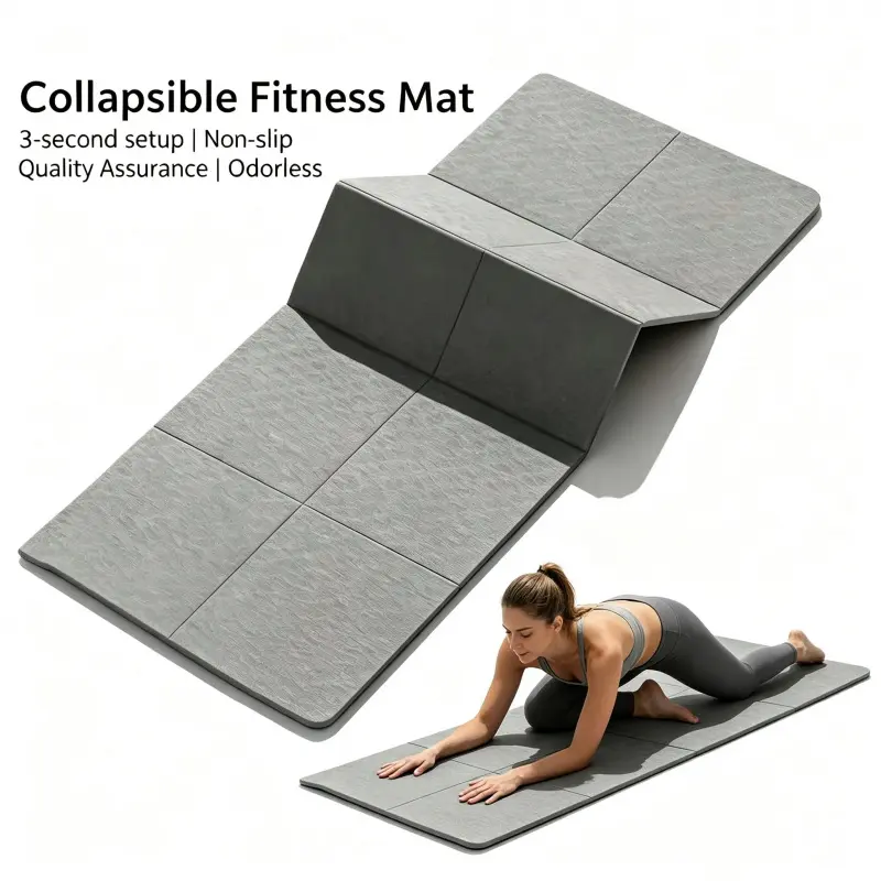 Foldable Thickened Widened Yoga Mat, Quick 3-Second Storage Portable Exercise Mat, Non-Slip Cushioned Floor Mat for Yoga, Pilates, Stretching, Skipping Rope & Indoor Home Workout