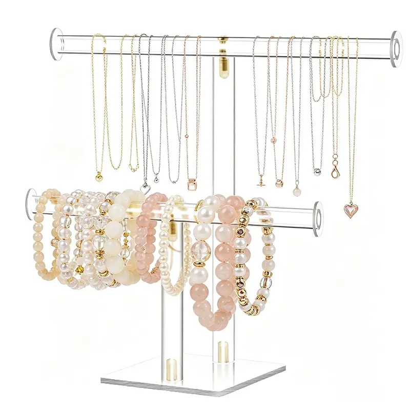 Transparent Acrylic Solid Dual-Layer Jewelry Organizer Rack, Necklace Bracelet Watch Display Stand, Ideal for Jewelry Storage and Showcase, Acrylic Holder