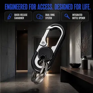 3 Pack Black Carabiner Keychain with Bottle Opener Dual Key Rings