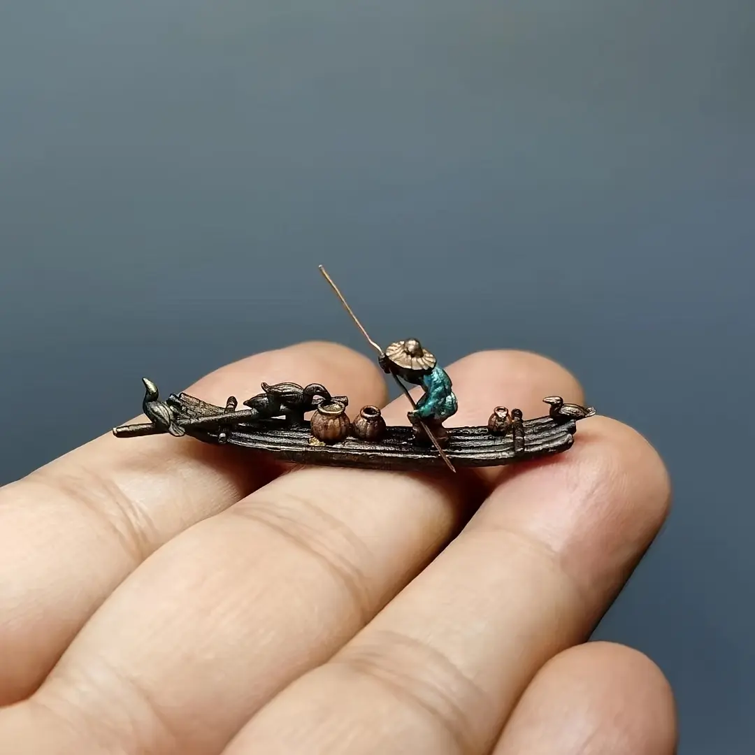 Fishing Boat Raft-Brass Paintable Aquarium Decorations Fish Tank Rockery Bonsai Landscape Decoration Pocket Decoration