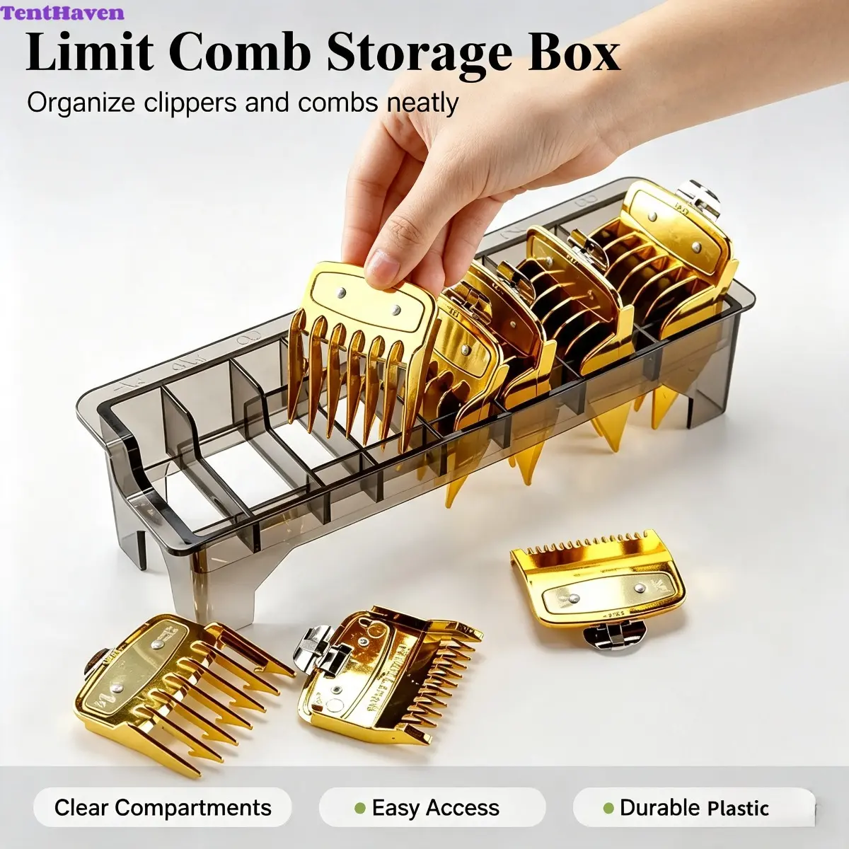 8-slot Hair Clipper Storage Box, 1 Box Durable Hair Clipper Limit Comb Storage Box, Professional Hairdressing Tool for Barber and Family, Durable Plastic Organizers, Desktop Storage Box homedecor