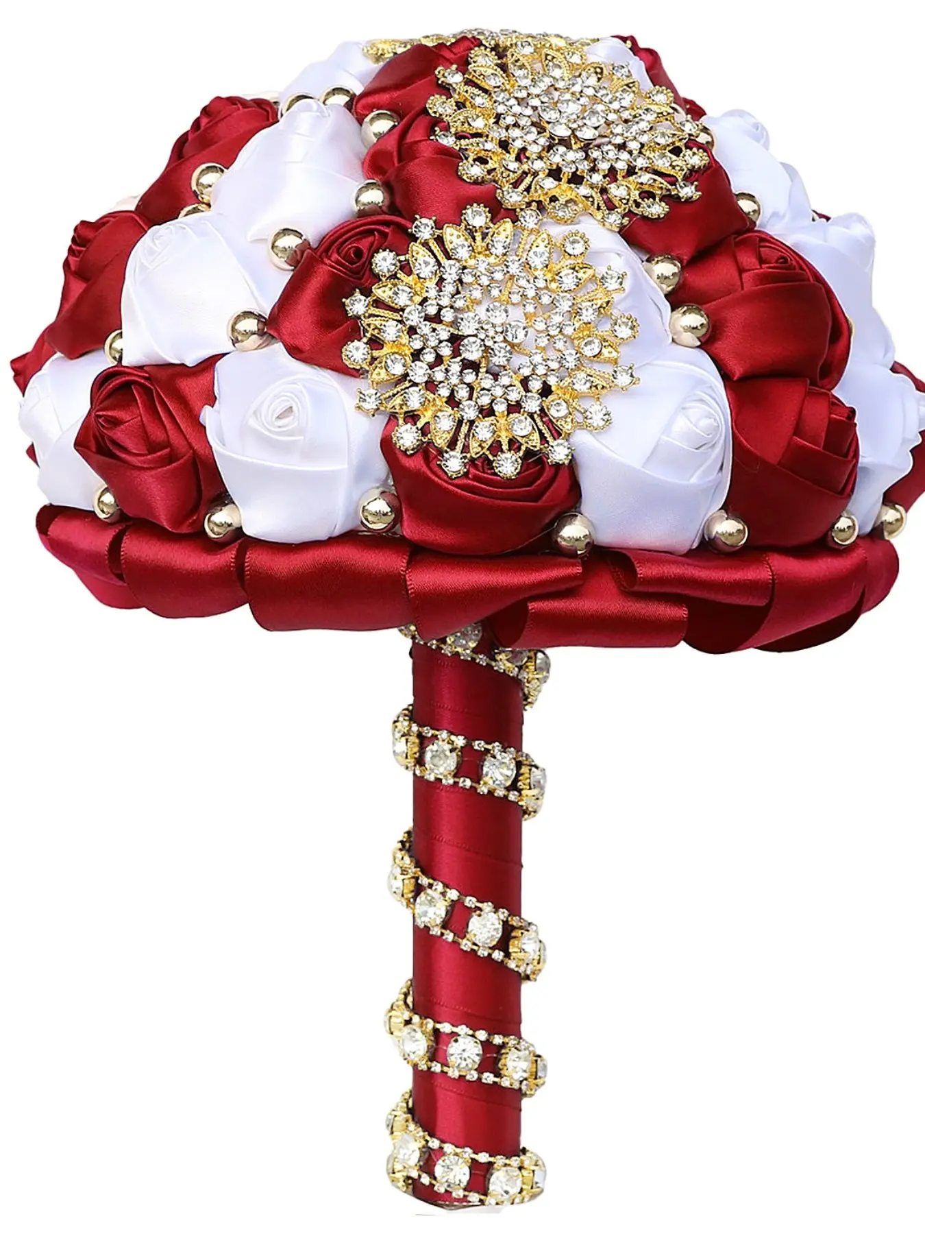 Handmade Ribbon Rose Bouquet, Artificial Flower Bouquets, Bride Bridesmaid Wedding Flower Arrangement, Rhinestone Alloy Decor, Valentine's Day Proposal Gift