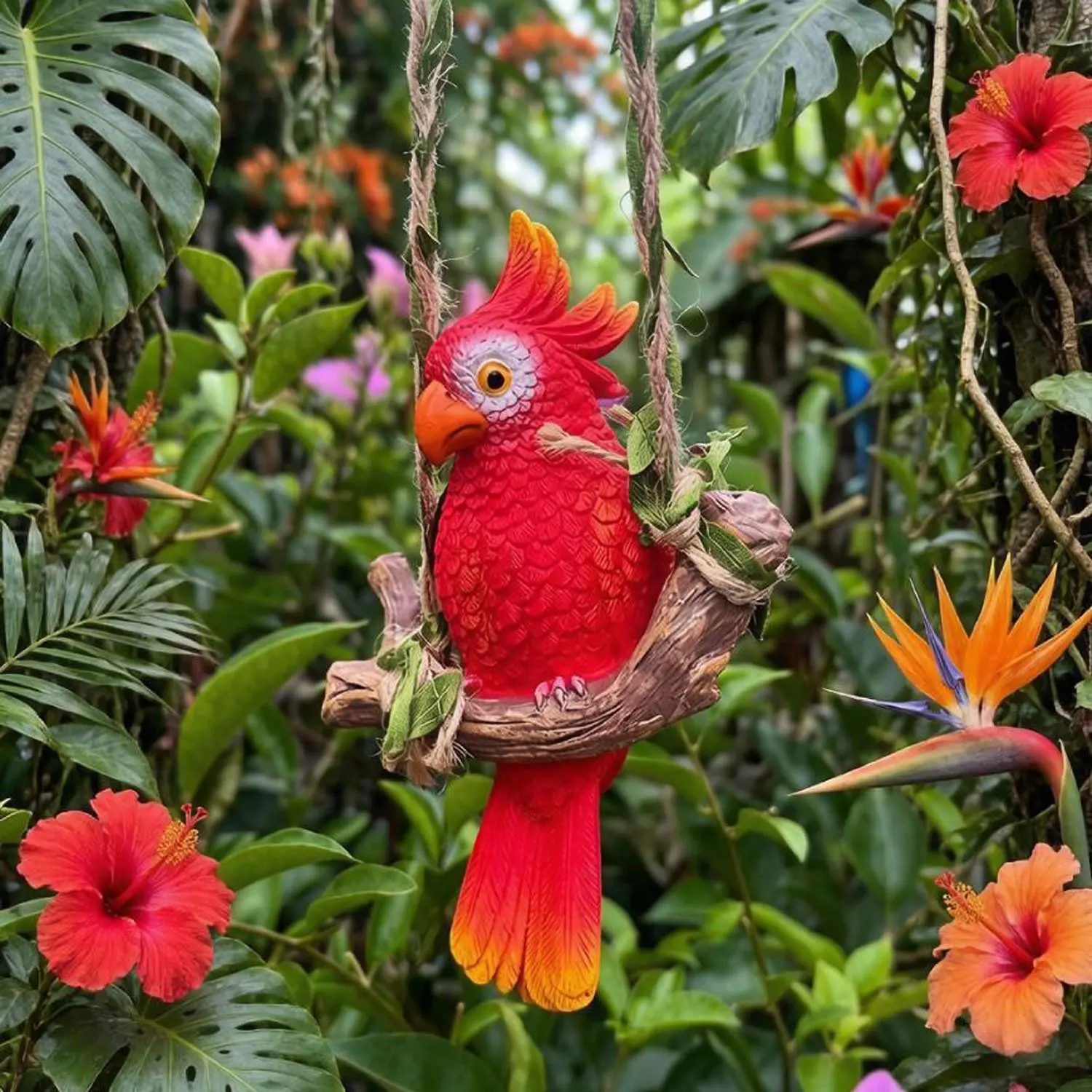 New parrot hanging garden decorative pendulum statue ornaments, Halloween and Christmas outdoor hanging bird sculpture decorations, suitable for outdoor spaces such as patios, lawns, gardens, and balconies both indoors and outdoors.