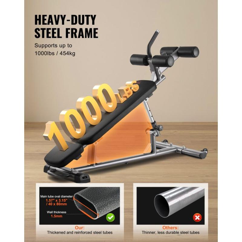 VEVOR Sit Up Bench, Curved Decline Ab Bench with Reverse Crunch Handle, with 6 Adjustable Height Setting, Heavy Duty Steel, 600 Lbs Capacity for Home Gym Workouts, Strength Training, Full Body MusclesHoliday gifts