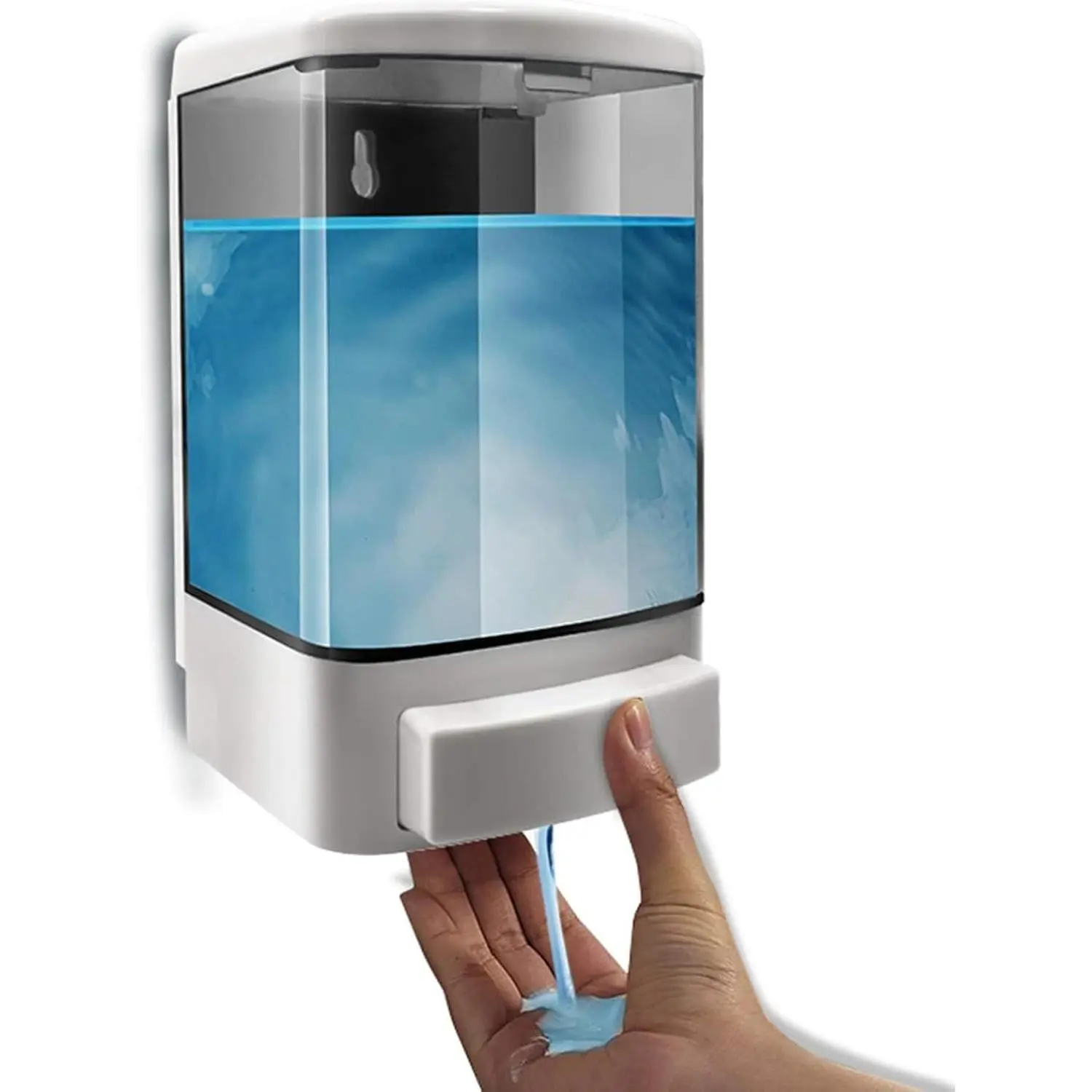 Wall Mount Soap Dispenser 33.8oz/1000ml, Commercial Manual Hand Soap Dispenser for Kitchen Bathroom Hotel Shower Room, Liquid Shampoo Dispenser with Visual Window, Easy RefillGift