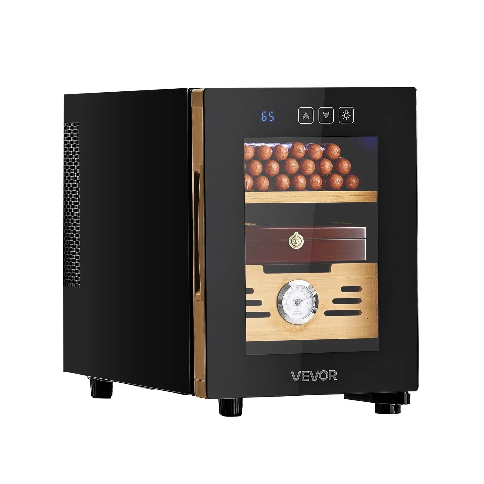 VEVOR Electric Humidor, 16L, 100 Counts Electric Cigar Humidor Cabinet with Cooling Temperature Control, Spanish Cedar Wood Shelves Drawers, Mechanical Hygrometer, 2 Layers, Cooler for Household