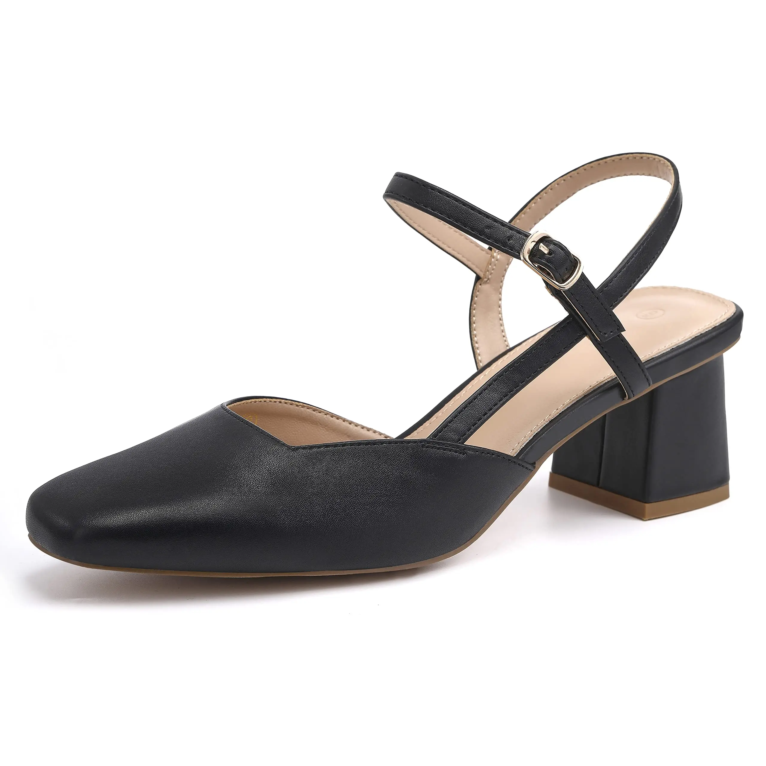 Women's Minimalist Elegant Casual Chunky Low-Heel Slingback Pumps - Closed Square Toe, Comfortable Footwear, Heels for Women for Wedding, Business Occasions, Comfortable Heels