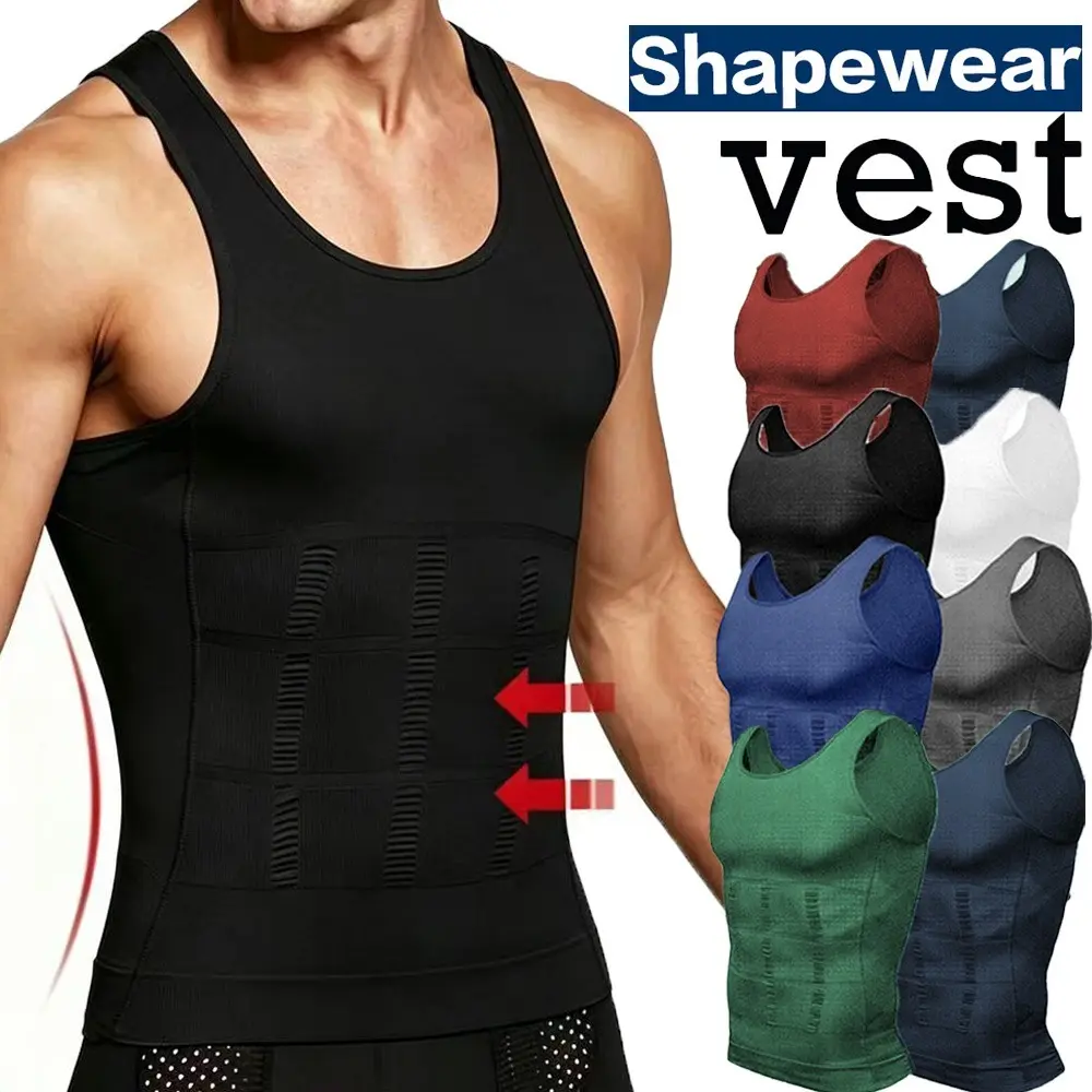 1/2/3/4 Pack Men Compression Tank Top Shapewear  Fitted Sleeveless Undershirt, Tummy Control Elastic Breathable Soft Stretchy Daily Casual Sports Body Shaper Underwear