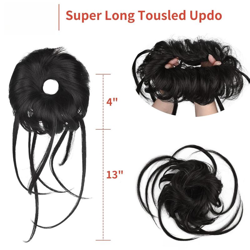 Messy Bun Hair , Super Long Tousled Updo Bun Extensions Wavy Hair Wrap Ponytail Hairpieces Scrunchies with Elastic Hair Band for Women HB007 Grace - Off Black Messy Bun Hair , Super Long Tousled Updo Bun Extensions Wavy Hair Wrap Ponytail Hairpieces Scrunchies with Elastic Hair Band for Women HB007 Grace - Off Black