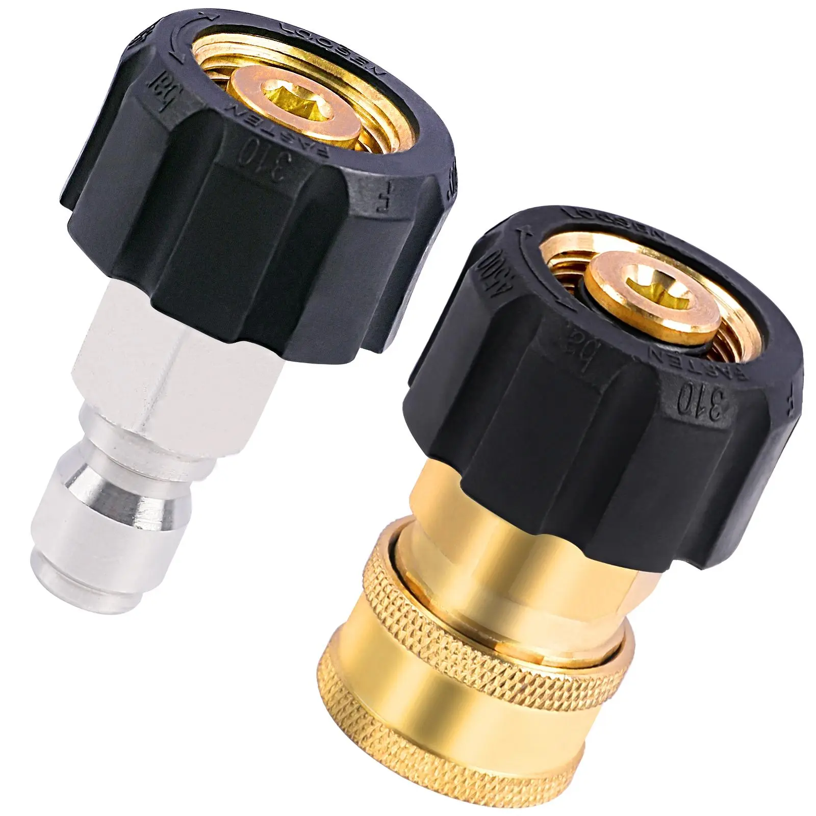 Heliwoo Brass Pressure Washer Adapter Set - M22 14mm Thread-On to 3/8 Inch Quick Connect-Disconnect Male Plug, 4500 PSI Swivel Kit for Pressure Washing Pumps, Simple Install Hose/Gun Converter