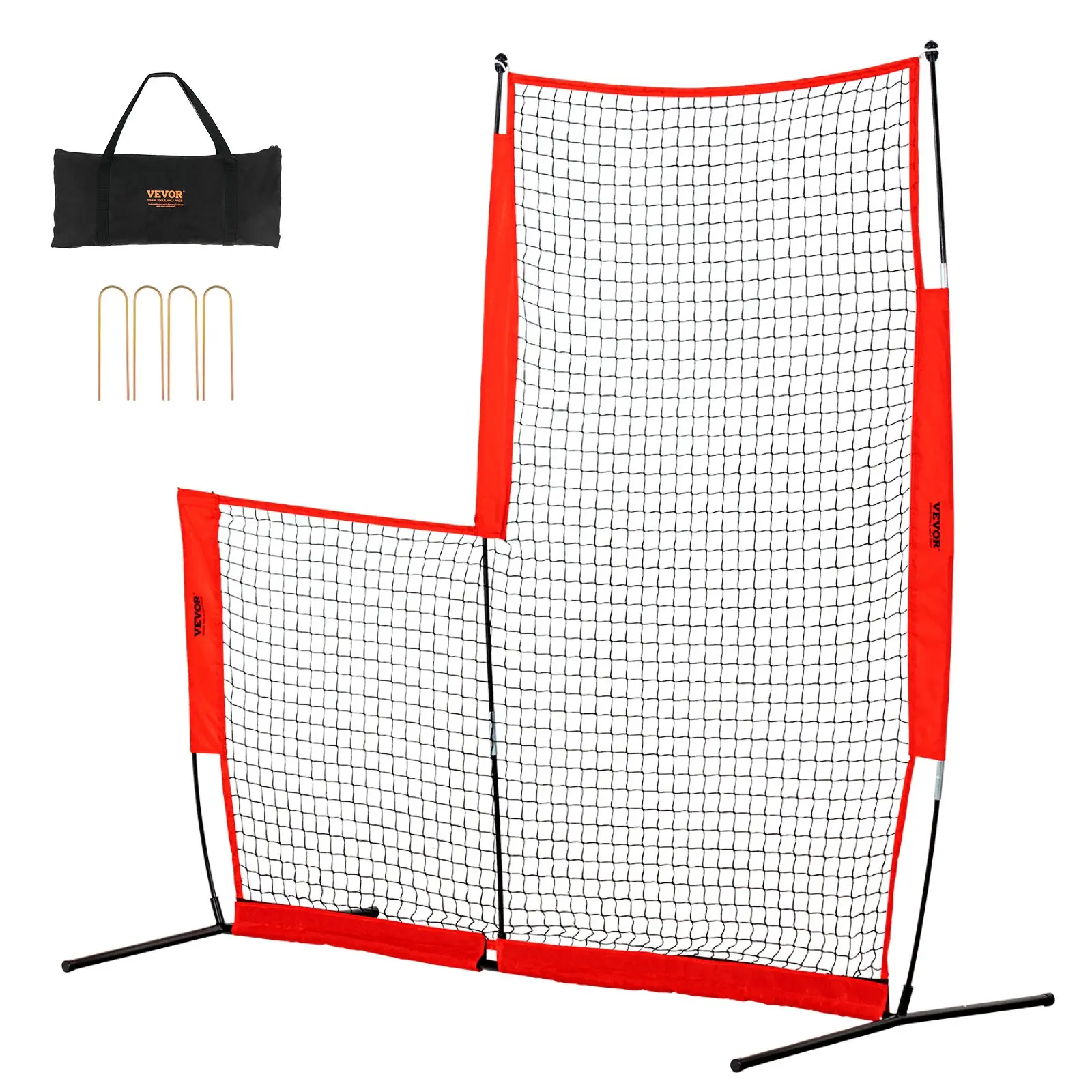 VEVOR L Screen Baseball for Batting Cage, 7x7 ft Baseball Softball Safety Screen, Body Protector Portable Batting Screen with Carry Bag Ground Stakes, Baseball Pitching Net for Pitchers Protection