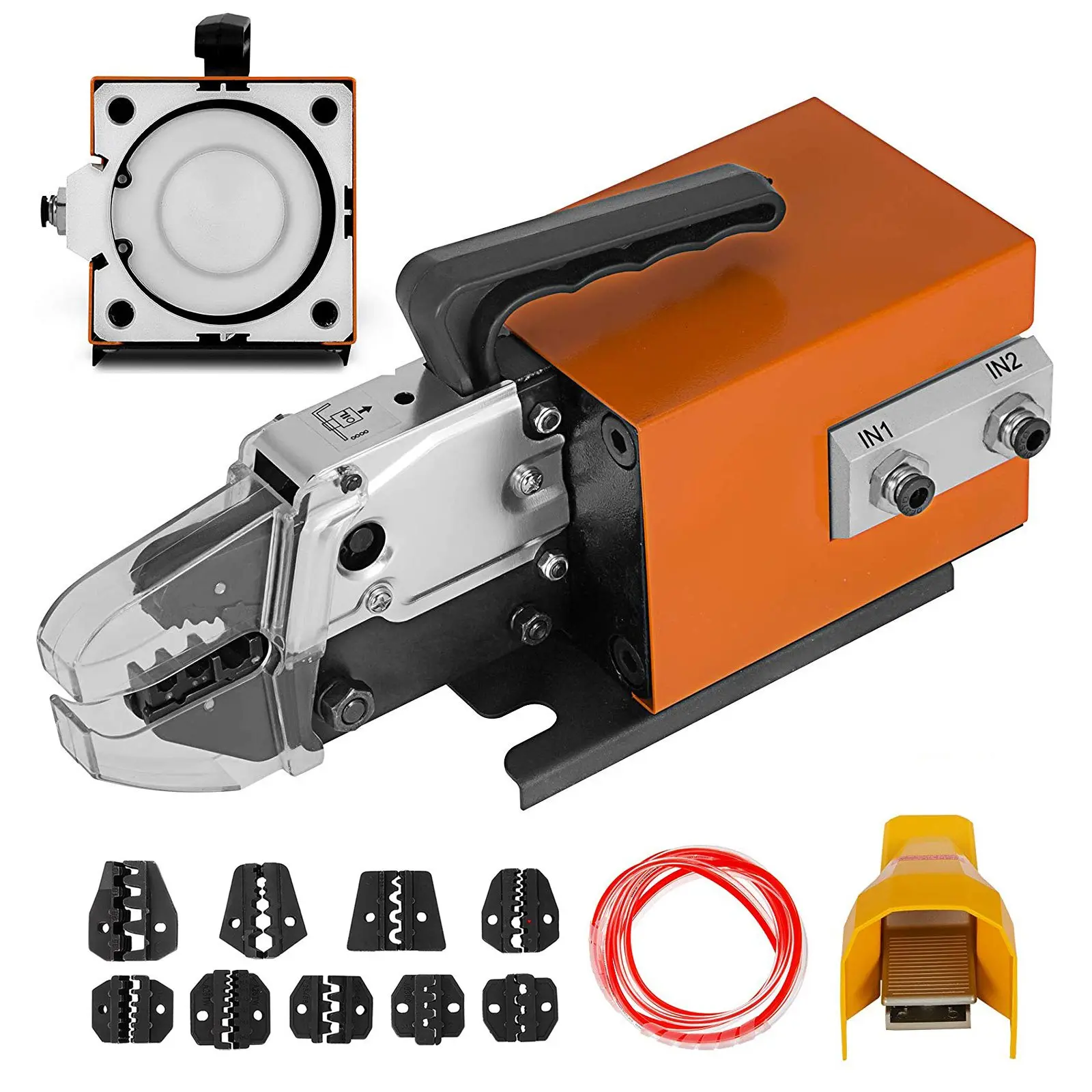 【DealsForYouDays】VEVOR Pneumatic Crimping Tool Am-10, Air Powered Wire Terminal Crimping Machine Crimping Up To 16mm2, Pneumatic Crimper Plier Machine with 10 Sets Of Dies for Many Kinds of Terminals