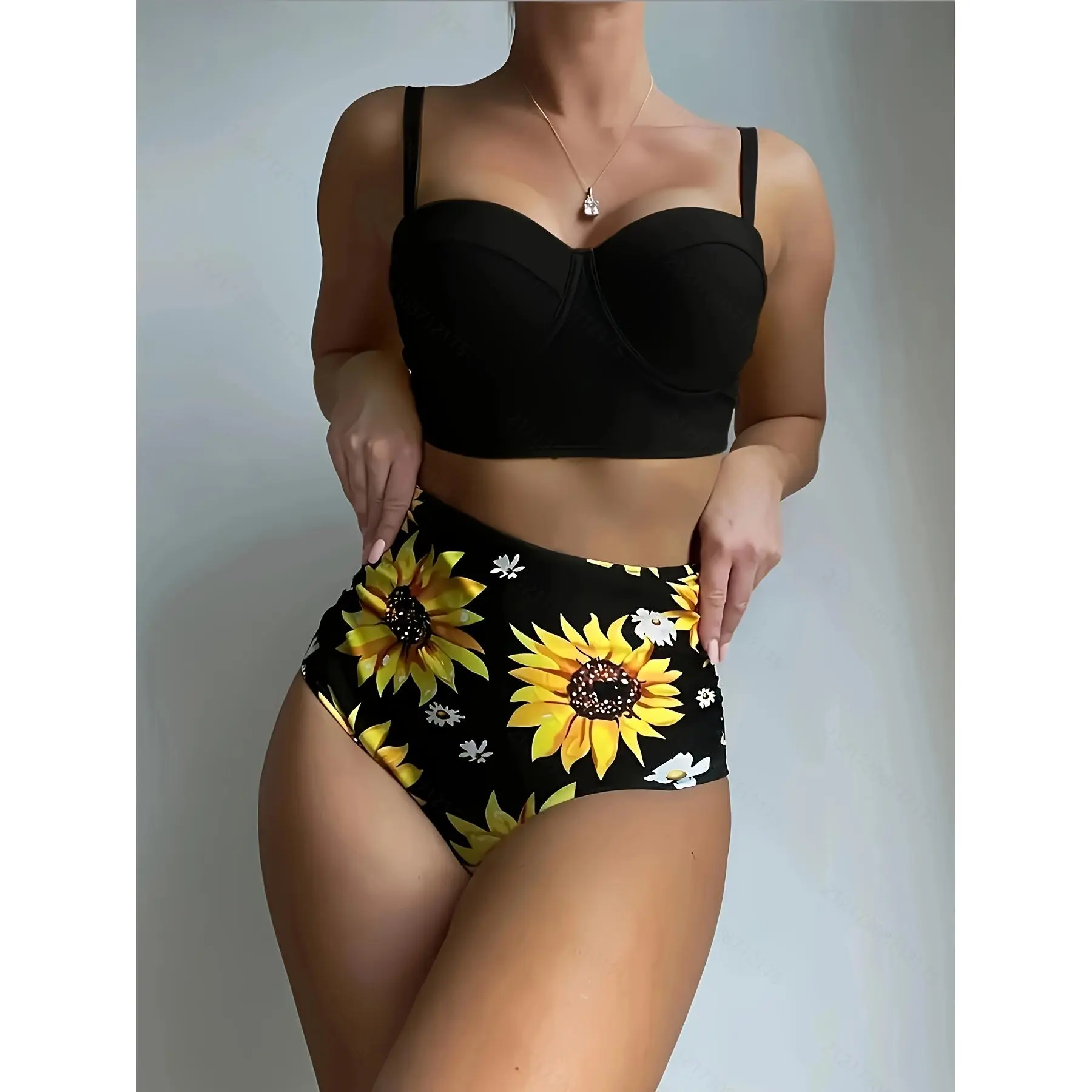 Women's Black Sunflower Bikini 2pcs Set