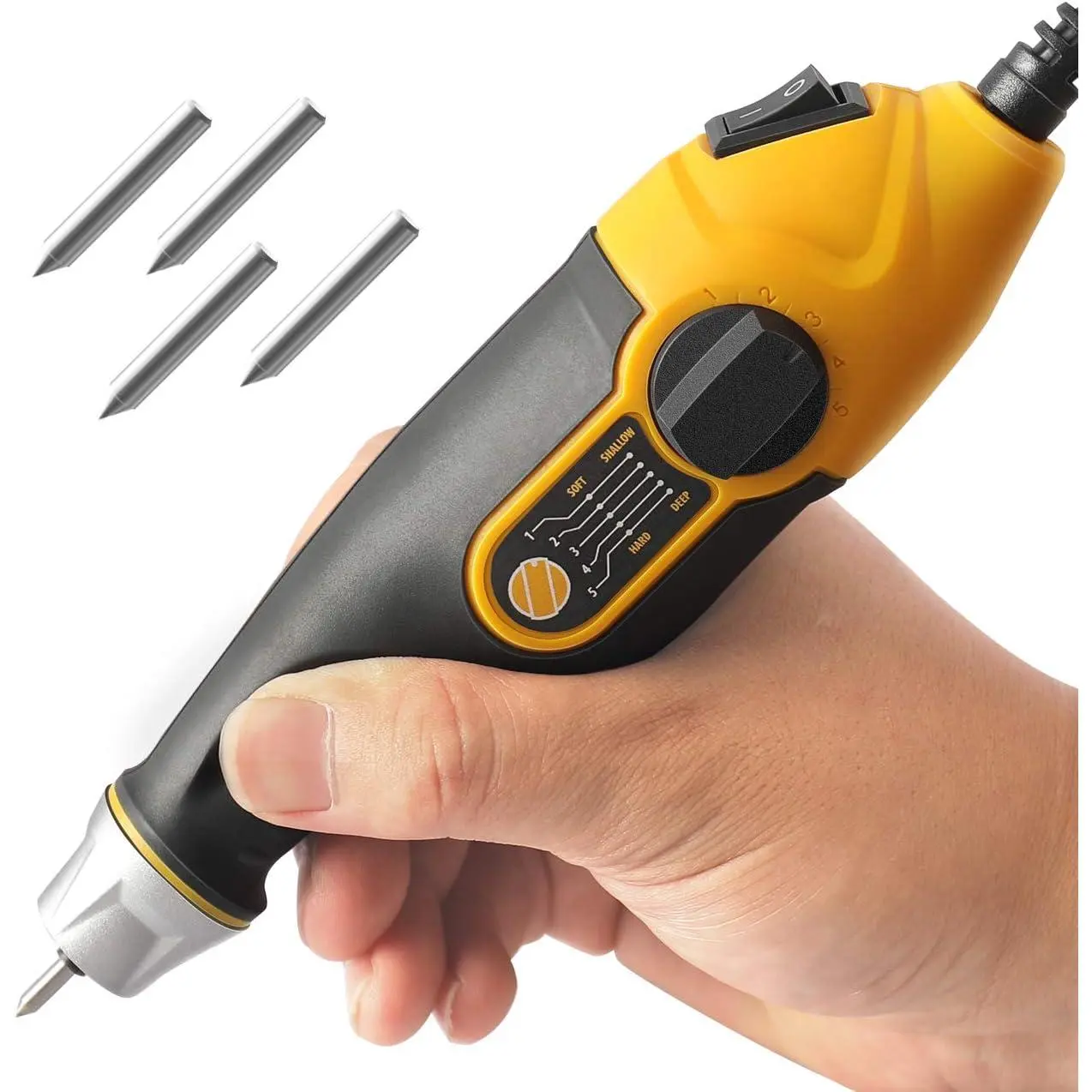 24W Engraver Pen with 1 Stencil, 4 Bits for Wood| Includes 1 Letter/Number Stencil, 4 Tungsten Carbide Engraving Bits, 1 Replaceable Screw, 1 M2 Wrench