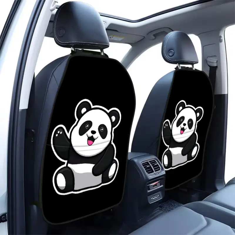2pcs cartoon panda print car seat back covers, with storage pockets, rear seat protective kick mats, universal car seat organizers, suitable for home, self-driving trips, and daily commuting