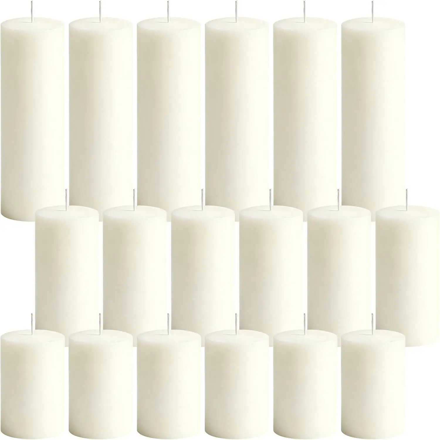 18-Pack Ivory White Pillar Candles Bulk Set, 2 x 3/4/6 Inch 3 Size Cream, Dripless, Unscented, Smokeless, Long Burning, Hurricane Candles, Weddings, Emergencies, Home Decor, Special Events