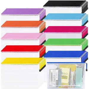 100 Pack A4 Mesh Zipper Pouches, 10 Colors Waterproof PVC Zipper Pouch, 13.5"x9.5" Document Organizer, Pencil Bags with Zipper for School, Office, Travel