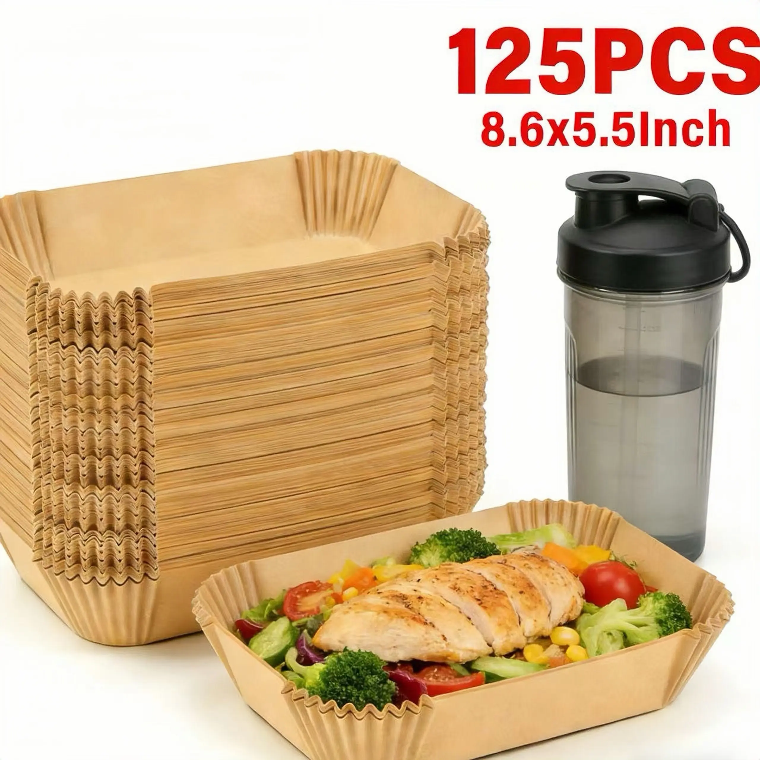125Pcs natural unbleached rectangular air fryer sheets, bulk pack dual basket cooking liner, non-stick sheet, single sheet food contact safe pad, sufficient supply for large family daily cooking parchment paper