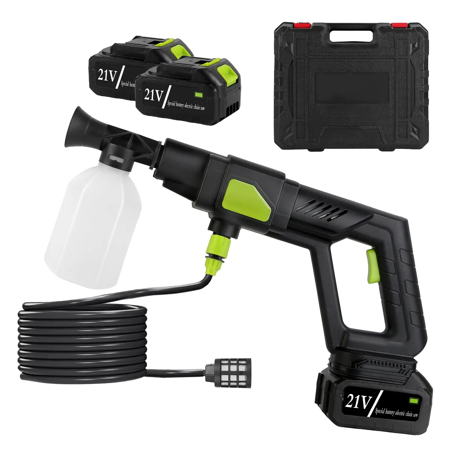 Wireless 15000mAh 21V cleaning machine, used for garden portable electric high-pressure water gun, 435 PSI high-pressure sprayer, with 6-in-1 nozzle, foam bottle, filter, 15000mAh 21V，hydraulic giant,cordless power washer
