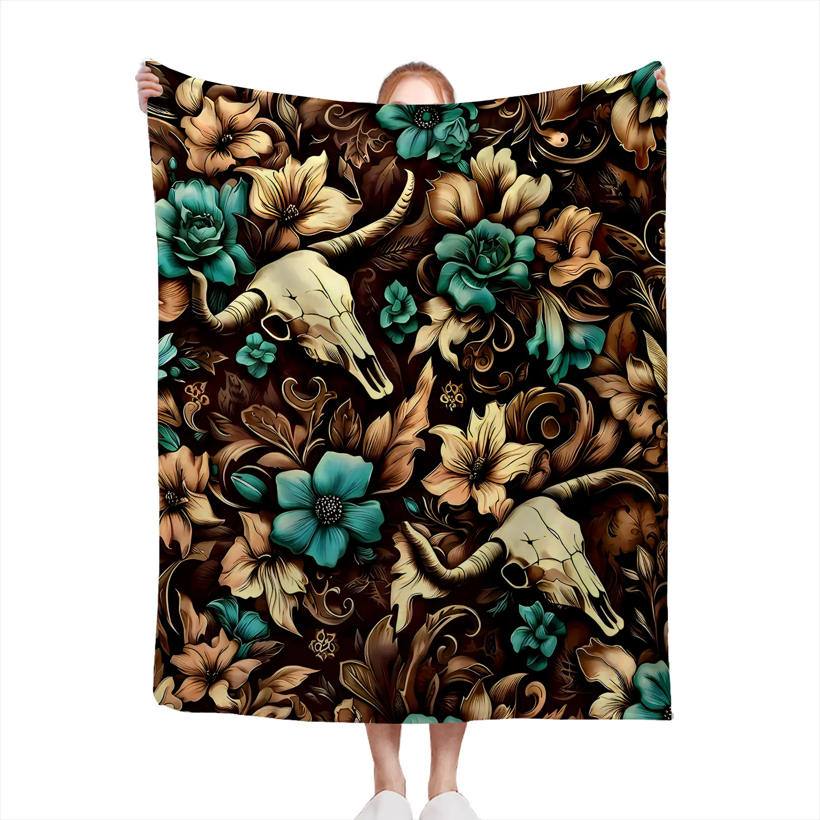 Soft Cozy Throw Blanket Floral Skull Print Fleece Decorative Bed Sofa Living Room Gift For Her2607230284