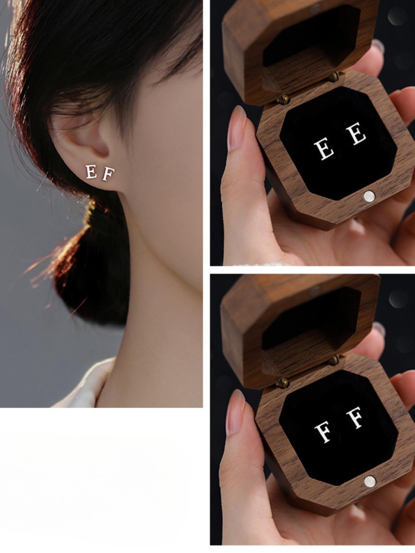 S925 Sterling Silver 26 Letter Design Earrings, Studs Earrings, Fashionable Jewelry for Women & Girls, Trendy All-match & Exquisite Jewelry for Birthday Gift